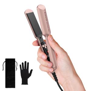 Ceramic Mini Hair Straightener, 1.5 Inch Wider Plate, Hair Iron for Fast Straightening, Portable Flat Iron with Dual Voltage and Storage Bag (Rose Gold)