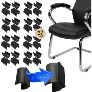 Rectangle U Shaped Chair Leg Tips Cap with Felt Pads,Furniture Feet Protector Slide Smoothly Glides,Protect Hardwood Floor No Scratches No Noise,Fit 19mm(3/4inch) Diameter Tubular Legs (Black 32PCS)