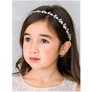 SWEETV Silver Flower Girl Headpiece for Wedding Crystal Baby Girl Headband Flower Crown Communion Hair Accessories for Birthday, Photography