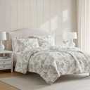 Martha Stewart - King Comforter Set, Smooth Sateen Front with Subtle Sheen & Lightweight Cotton Percale Reverse, 3 Piece Bed Set with Matching Pillowcases (Avery Floral Grey)
