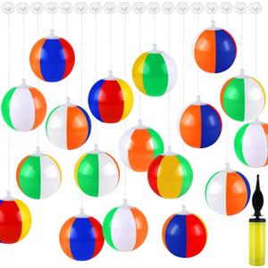 Aodaer 36 Pieces Mini Beach Balls Bulk 4.7 Inch Inflatable Beach Ball Decorations Small Rainbow Beach Balls with Hanging Rope Hooks Inflator for Beach Pool Toys Hawaiian Summer Birthday Party Decor