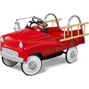 Kid Trax Fire Truck Pedal Car for Toddlers, Ages 3-5, Easy Assembly, Durable Steel, Indoor/Outdoor Ride-On, 60lbs Max, Classic Style, Functional Steering, Red, Kids Fire Truck Ride-On, Vintage, Large