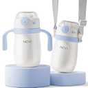 NCVI Kids Stainless Steel Straw Cup for Toddler 1-3 Years Old, Training Tumbler with Straw Spill Proof with Handle, Insulated Bottle to Keep Cold Warm for Water/ Milk/ Drink, Blue 10floz, Christmas Gift