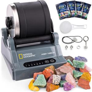 National Geographic Rock Tumbler Kit  Hobby Edition Includes Rough Gemstones, and 4 Polishing Grits, Great STEM Science Kit for Geology Enthusiasts, Rock Polisher for Kids and Adults