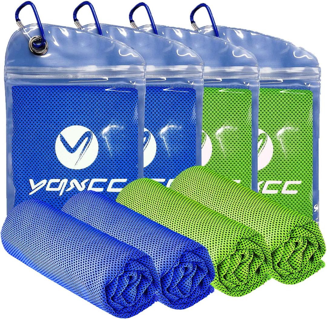 YQXCC 4 Pack Cooling Towel (40"x12") Cool Cold Towel for Neck, Microfiber Ice Towel, Soft Breathable Chilly Towel for Yoga, Golf, Gym, Camping, Running, Workout & More Activities