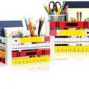 Weysat 2 Pcs Desk Organizer Wooden Multi-functional Crayon Printed Desktop Storage Accessories for Back to School Classroom Dorm Teacher Office Desk Pencil Pen Holder File Folder Organizer Supplies