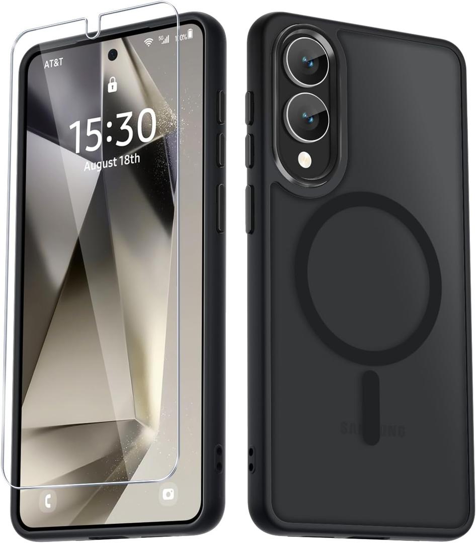 for Samsung Galaxy S25 Edge Case, Matte Magnetic Phone Case with 1 Screen Protector, Support for Magsafe, Translucent Frosted Shockproof Protective Cover for Samsung Galaxy S25 Edge, Black