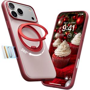 TORRAS 360 Magnetic Stand for iPhone 17 Pro Max Case, [Fit for MagSafe] [4X Military-Grade Protection] Slim Case for iPhone 17 Pro Max, 6.9", Translucent Burgundy Red, Ostand O3 Fitness Series