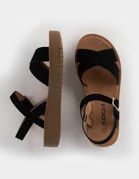 SODA Women Platform Sandals Strappy Slingback with Adjustable Buckle Open Toe Lightweight Sole Casual Dress Summer Shoes Black White Tan - JOSIE 7.5