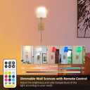 Battery Operated Wall Sconce Set Of 2,Rechargeable Wireless Wall Light With Remote 12 Colors Dimmable Bulbs,Indoor Fabric Shade Wall Decor Fixtures,for Bedroom,apartmentFarmhouse ( Color : Gold )