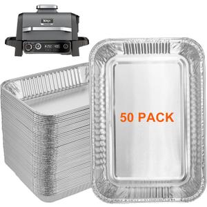 50 Pack Drip Pan Liner for Ninja Woodfire Outdoor Grill - Grease Tray Liners Compatible with Ninja OG701/OG751/OG700 & Weber Genesis, Disposable Aluminum Foil Grease Trays, 8.5" X 6" (for Ninja &Weber Grill)