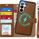 TUCCH 2-in-1 Detachable Wallet Case for Galaxy S26+ Plus, RFID Blocking 4 Card Holders Wireless Charging Wrist Strap Kickstand, Magnetic PU Leather Protective Cover for Galaxy S26+ 6.7" 2026, Brown