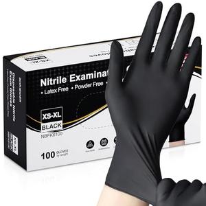 Schneider Nitrile Exam Gloves, Black Latex Free Powder Free Disposable Gloves for Medical, Cooking, Cleaning, and Food Prep