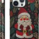 lioscre Case Compatible with for iPhone 14 Pro Max 6.7'', Cute Santa Claus Flower Christmas Phone Case, Aesthetic Hybrid 2-Layer Hard Shell Resistant Shockproof Protective Cover for Girl Women Men