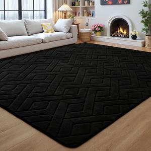 4x6 Black Washable Area Rug for Bedroom, Modern Geometric Shag Non-Slip Living Room Rugs, Fluffy Plush Soft Memory Foam Carpet for Kids Boys Room Nursery Room Dorm Bedside Decor