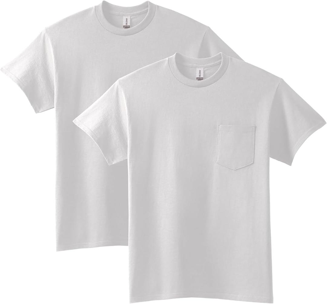 Gildan Adult Ultra Cotton T-Shirt with Pocket, Style G2300, 2-Pack (White, XL)