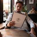 25 Restaurant Menu Covers 8.5'' x 11'', Double Stitched Single Pocket Menu Holder with Golden Corners, Clear Viewing Surfaces