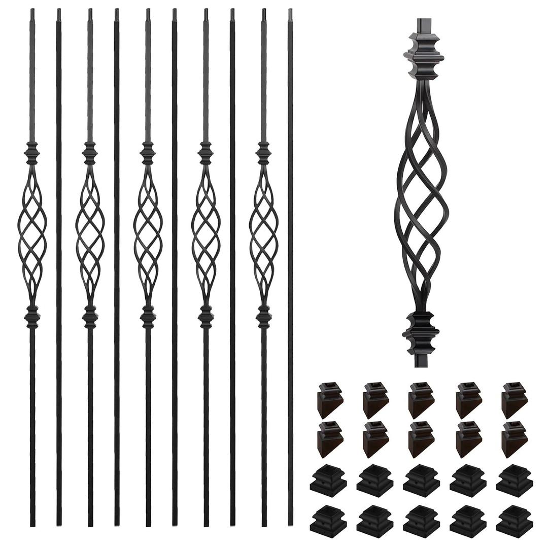 1/2" Square Iron Balusters - Hollow Metal Spindles with Slender Basket-10p