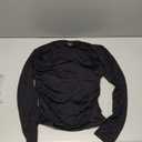 QINSEN Long Sleeve Square Neck Tops for Women Double Lined Side Ruching Going Out Shirts Basic Tee (Large, Black)