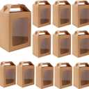 Enorteen 12 Pcs Kraft Paper Gift Bags with Transparent Window Gift Boxes for Bridal Shower Present Festivals Party