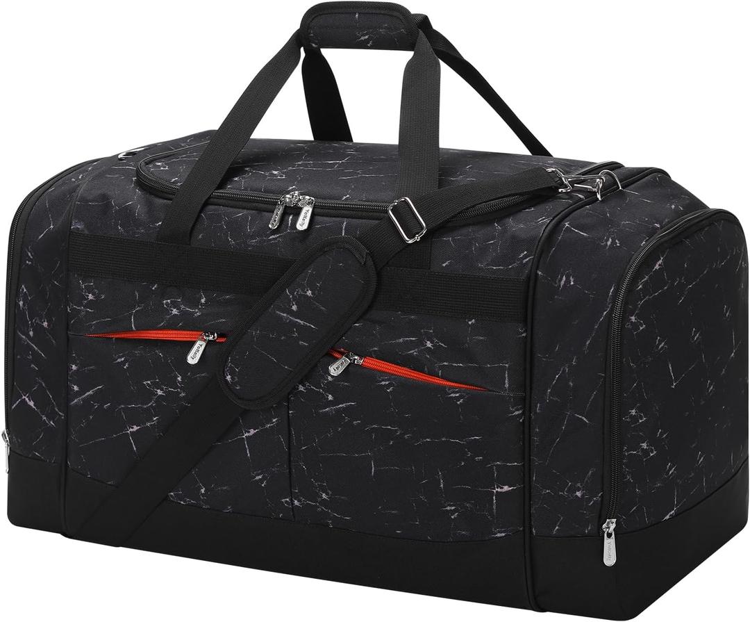 24 inch Large Gym Bag for Men - 65L Hard Bottom Duffle Bag with Shoes Compartment for Sport/Travel - Marble Black