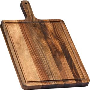 Premium American Dark Walnut Wood Cutting and Serving Board with Handle - Charcuterie Wooden Board - Durable, Stylish, and Versatile - Juice Groove - 17.7x10.6x0.8 in - Woodie Poppins (Large)