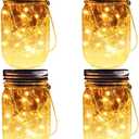 Solar Mason Jar Lights, 4 Pack 30 LEDs Waterproof Fairy Firefly String Lights Build-in Glass Mason Jar, Best Patio Garden Decor Solar Hanging Lanterns Outdoor Warm White (4 Pack-Mason Jars Included)