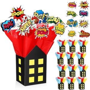 Soulchen 12 Sets Hero Themed Party Centerpieces Decorations Hero Action Sign Table Toppers with City Box Circus Sound Effect Cutouts and Sticks for Shower Party Birthday Decor