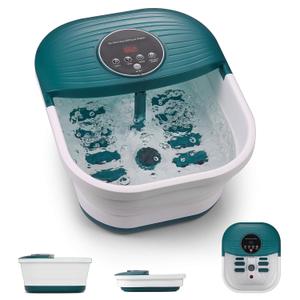 CURECURE Collapsible Foot Spa Bath Massager with Heat, Bubble and Timer, 95-118 Adjustable Temperature Fast Heating with Pedicure Stone and Massage Rollers for Feet Stress Relief at Home