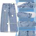 Girls Straight Leg Bootcut Ripped Baggy Jeans for 8-12 Y Old - Adjustable Stretch Waist Pull Up 5 Pockets Washed Denim Pants (Blue)