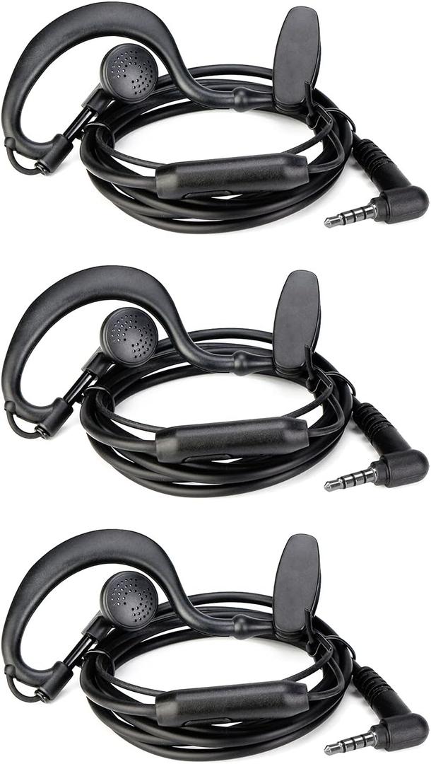 Retevis RB19 RB19P Walkie Talkie Earpiece with Mic 1 Pin 3.5mm, Compatible RB19 RB19P Walkie Talkies, C Shape Two Way Radio Headset with PTT, for use in Police, Security, Hotels(3 Pack)