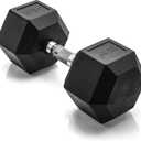  CAP 45lb Rubber Coated Hex Dumbbell, Black Grip, Free Weights, Single, Anti-roll stability, Unilateral strength exercises, Home gym strength training