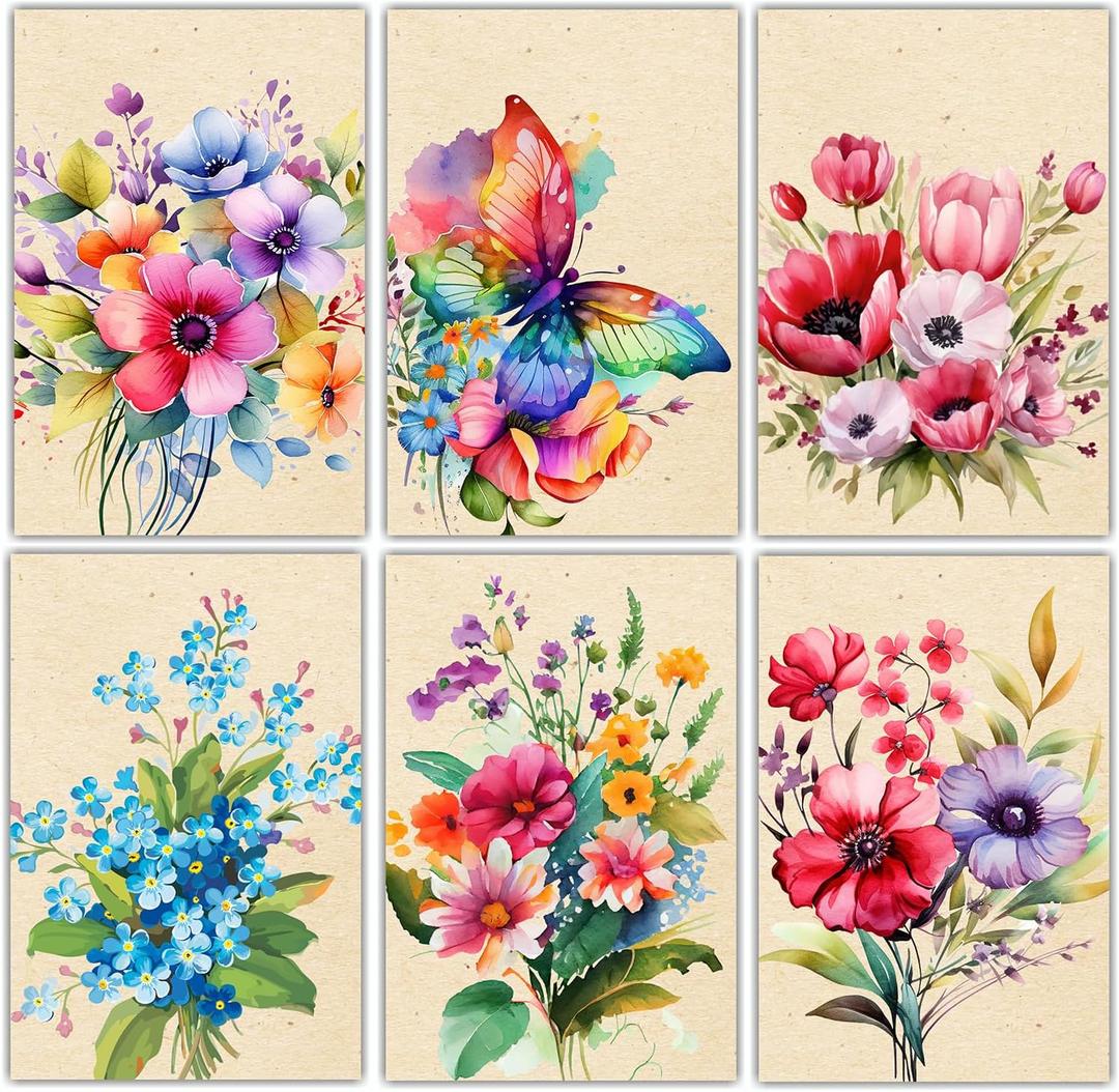 PARTH iMPEX 36 Blank Floral Note Cards With Envelopes - 4 x 6 inch All Occasion Greeting Cards, Cute Vintage Flowers Stationery Thank You Notecards and Sealing Stickers