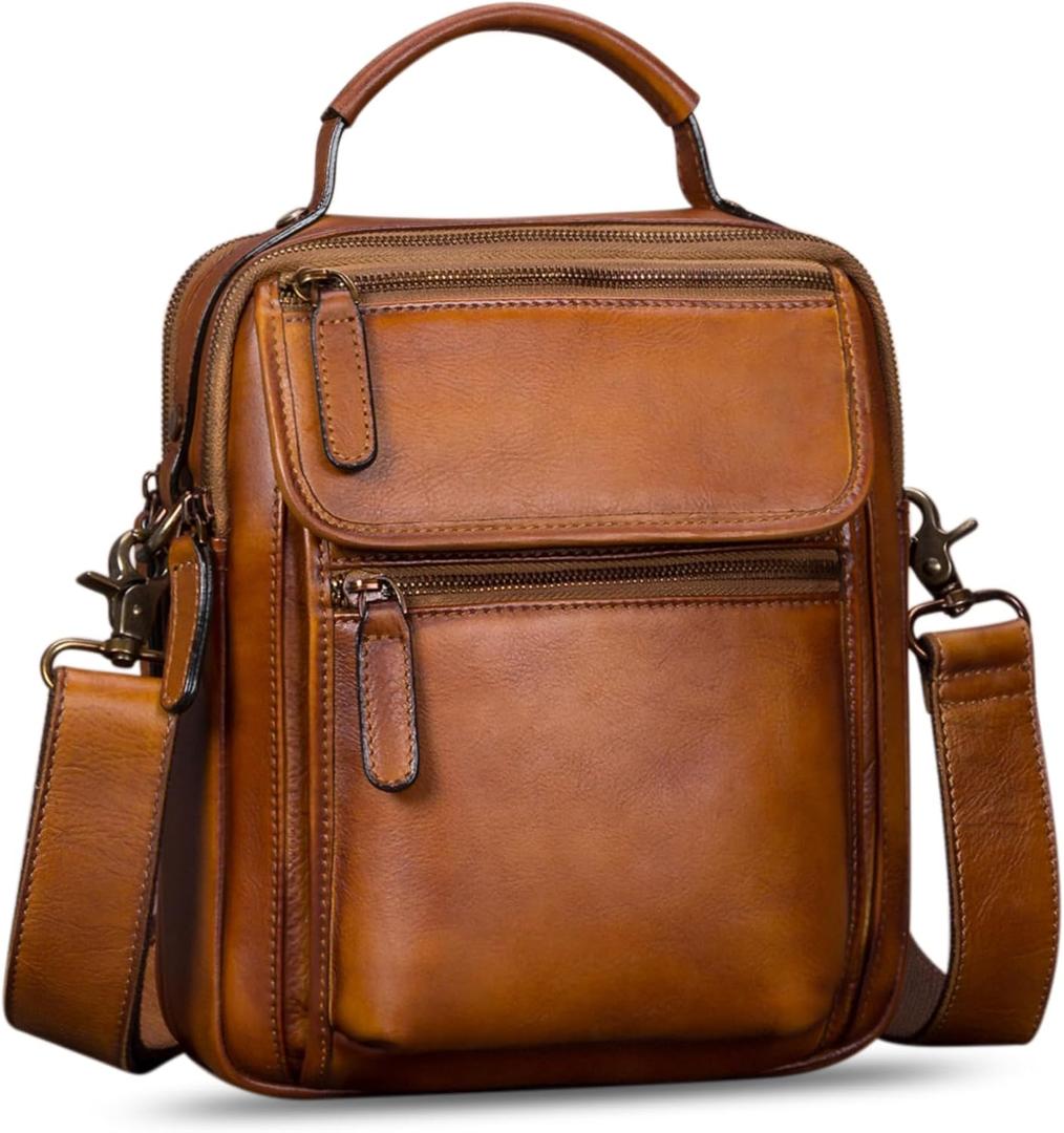 IVTG Genuine Leather Messenger Bag for Men Sling Purse Crossbody Shoulder Bags Satchel for Work Business Handbags (Brown)