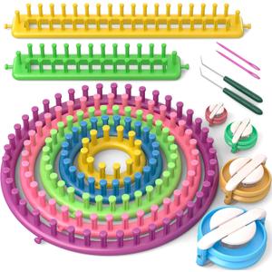 READAEER Knitting Loom Kit with Pompom Maker, Round Knitting Loom for Hat, Rectangular for Blanket Scarf Shawl, Knitting Loom Kit for Beginner