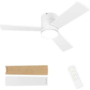 GESUM 42 Inch Ceiling Fan with Lights, Flush Mount Ceiling Fans with Remote Control, Dimmable, 3CCT, Reversible, White Outdoor Ceiling Fans for Patios Bedroom Kitchen Porch