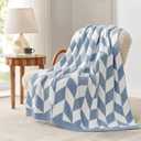 Snuggle Sac Chevron Throw Blanket for Couch, Reversible Super Soft Warm Blankets Cozy Knit Fuzzy Plush Lightweight Throws for Sofa, Bed, Camping, Blue, 50x60 inches