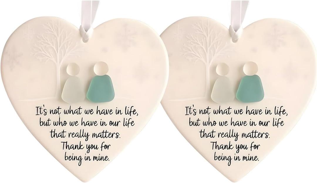 2PCS Heart-Shaped Sea Glass Friendship Decor, Friendship Heart Ornament Keepsake, Sea Glass Art for Best Friends