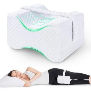 Knee Pillow for Side Sleepers with Straps, Charcoal Memory Foam Leg & Knee Pillow for Hip Pain, Back Pain, Sciatica Pain Relief, Pregnancy, Knee Support Pillow for Sleeping (Standard, White)