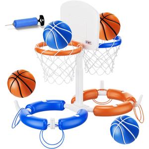 VROGTIK Dual Pool Basketball Hoop, Summer Toys for 3-12Years Kids Floating Pool Toys Ring Game with 4 Balls 8 Rings & Pump Outdoor Swimming Pool Basketball Games Water Play Toy for Boys & Girls