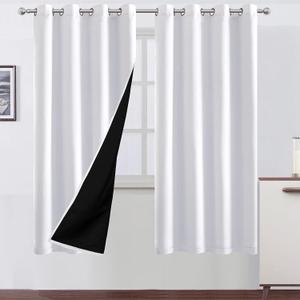 LEMOMO 100% Blackout Curtains 52 x 72 Inch/2 Panels with Black Lining Room Darkening Thermal Insulated Bedroom White Curtains