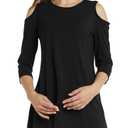 Afibi Womens Cold Shoulder 3/4 Sleeve Swing Tunic Tops for Leggings (X-Large, Black) (Black, XL)
