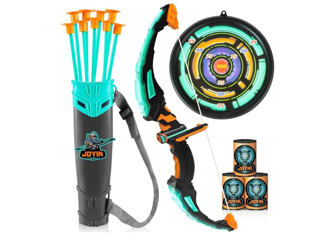 JOYIN Kids Bow and Arrow Set, LED Light Up Archery Toy Set with 9 Suction Cup Arrows, Target & Arrow Case, Indoor and Outdoor Hunting Play Gift Toys for Kids, Boys & Girls Ages 6-12