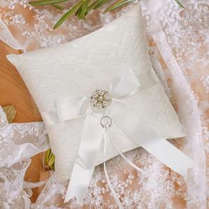Noamus 1 Pack Flower Girl Ring Bearer Pillow, Ring Cute Lace Pearl Ring Cushion, Cherish Ivory Rhinestones Satin Wedding Fairy Decor Party Ceremony