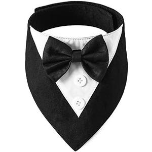 ADOGGYGO Formal Dog Tuxedo, Wedding Dog Bandana Collar with Bowtie, Adjustable Pet Birthday Wedding Tux Outfit for Medium Dogs (XL, Black)