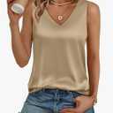 LILLUSORY Women Silk Satin Tank Top V Neck Summer Blouse Sleeveless Shirt Business Casual Dressy Outfit Vacation Clothes S