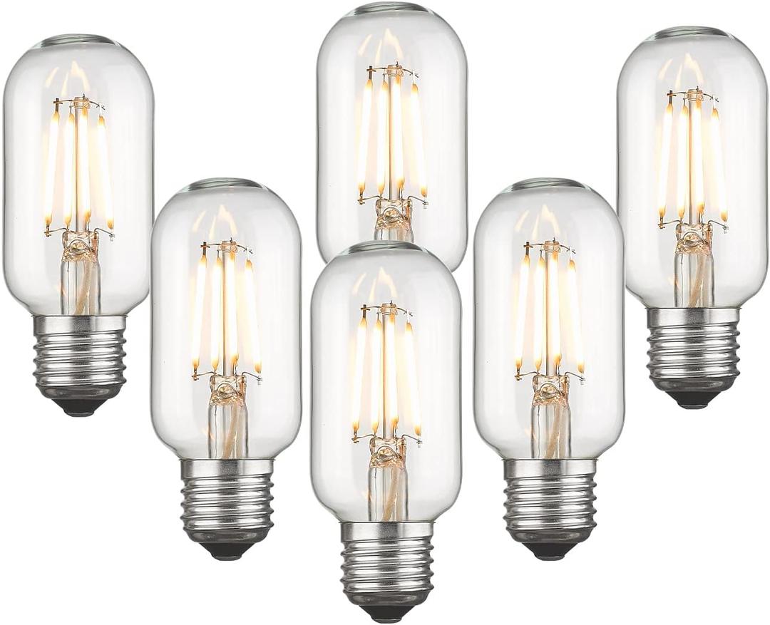 Emliviar Vintage T45 LED Edison Bulbs 6 Packs, Antique Tubular Bulbs 6W 2700K Warm White, E26 Base 60 Watt Equivalent 700 Lumens Clear Glass, T45-LED