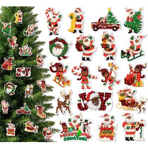 36pcs Black Santa Christmas Decorations Tree Hanging African American Christmas Decorations Black Santa Claus Tree Ornaments for Xmas Winter Party Supplies