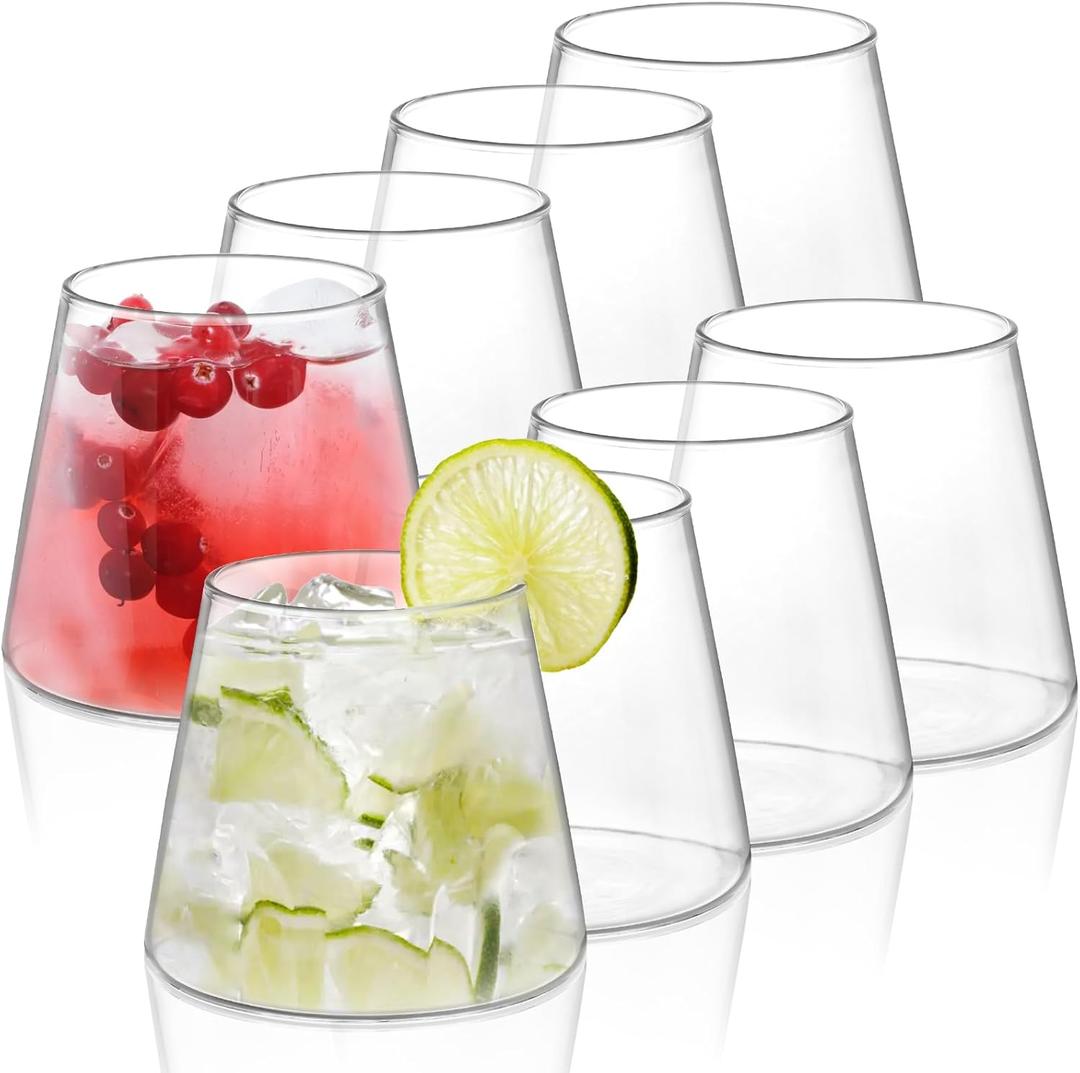 Set of 8 Water Juice Glasses, 13 Oz Lead-Free Drinking Glasses, Lightweight Stemless Wine Glasses for Iced Coffee Tea Soda Cocktails Beer, Modern Glass Cup for Collection Everyday Use Party Bar