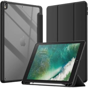 JETech Case for iPad Pro 10.5-Inch and iPad Air 3 (10.5-Inch 2019, 3rd Generation) with Pencil Holder, Clear Transparent Back Shell Slim Stand Shockproof Tablet Cover (Black)